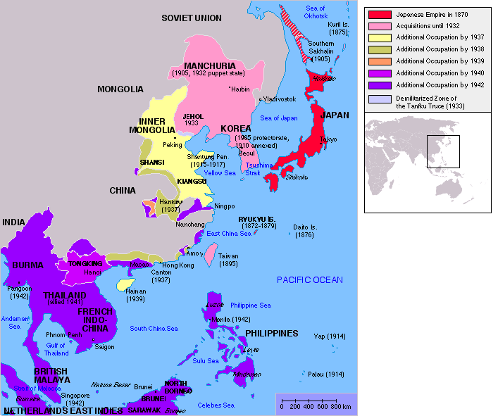 日本在二战时所统治及占领的地区 日本在二战时所统治及占领的地区
