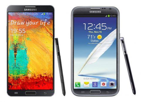 三星Note 3(左)与三星Note 2(右)对比 三星Note 3(左)与三星Note 2(右)对比