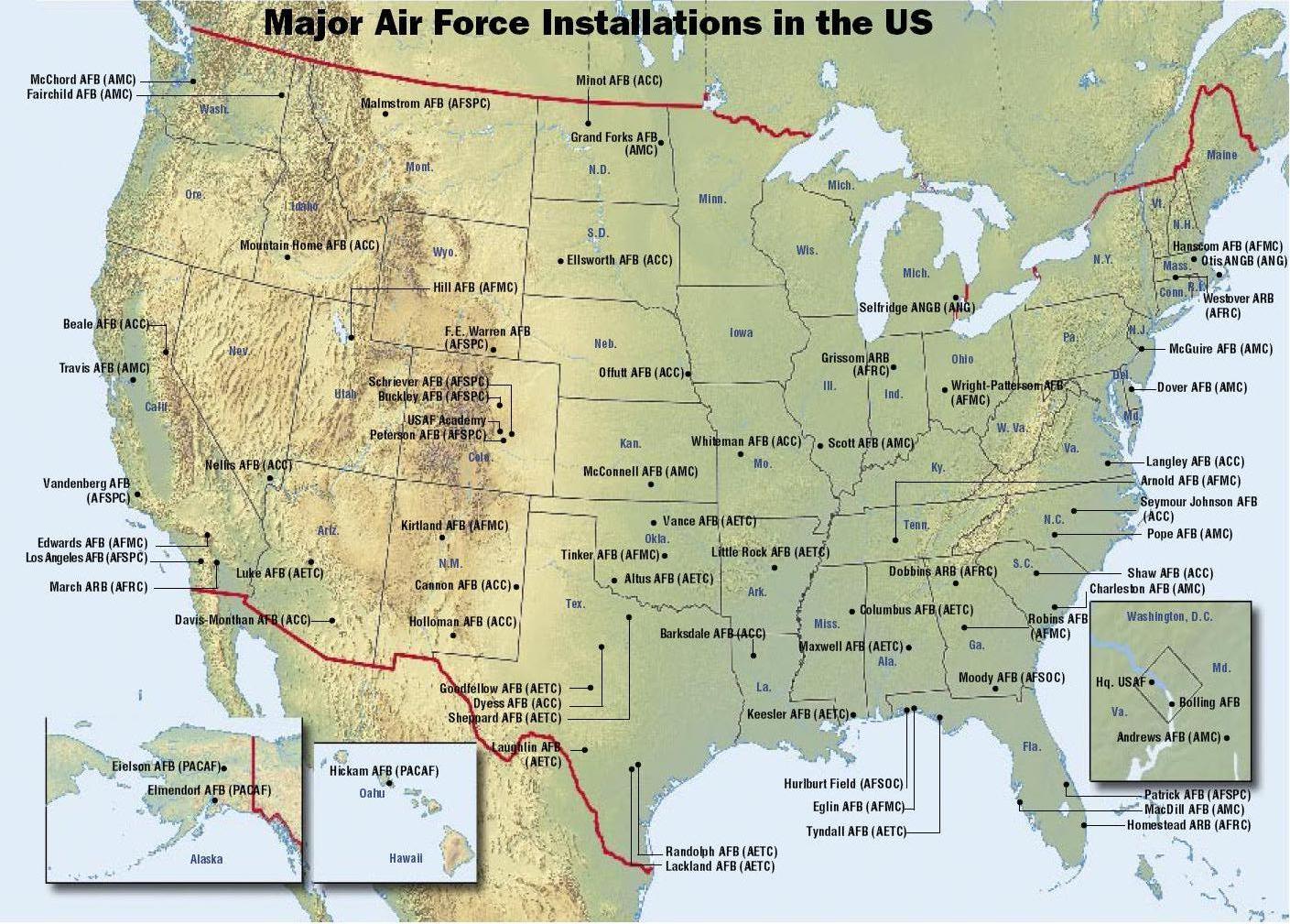 2006年美国空军基地分布地图 2006年美国空军基地分布地图