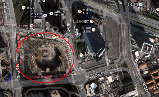 卫星地图中的上海中心大厦建筑工地 卫星地图中的上海中心大厦建筑工地