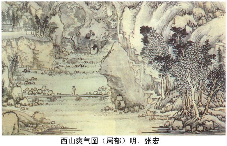 明 张宏《西山爽气图》(局部) 明 张宏《西山爽气图》(局部)
