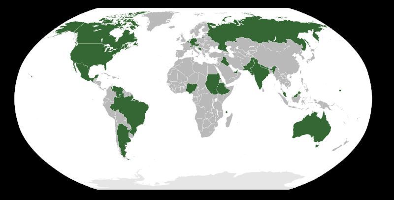 联邦制国家全球分布(深色部分) 联邦制国家全球分布(深色部分)