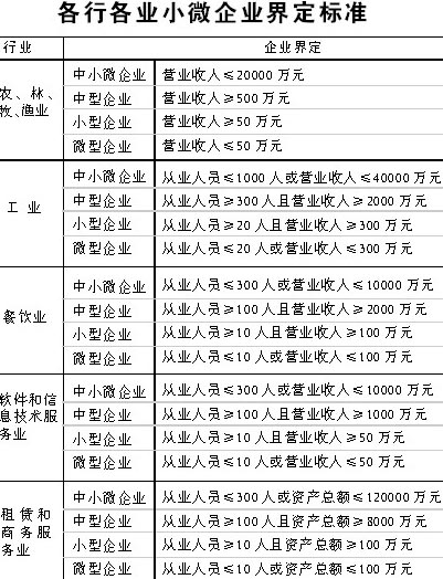 大中小微企业划分标準