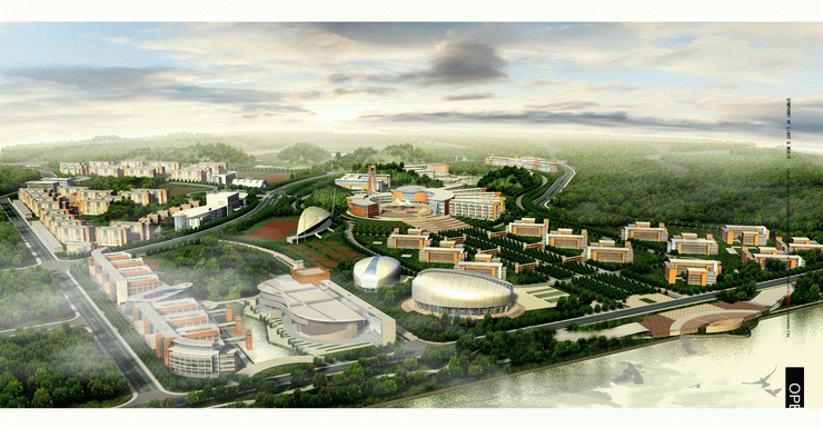 广州大学城总体的鸟瞰效果图 广州大学城总体的鸟瞰效果图