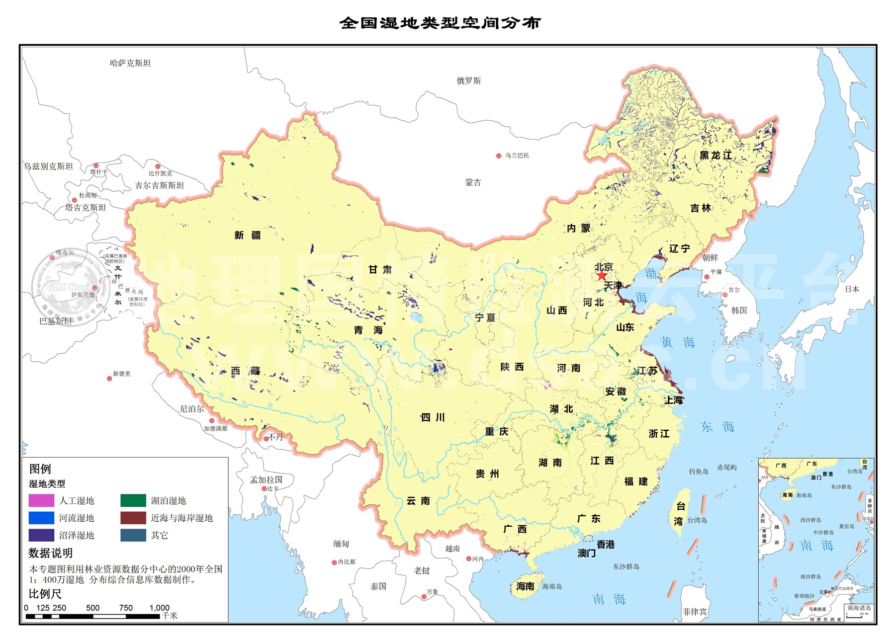 全国湿地类型空间分布图 全国湿地类型空间分布图
