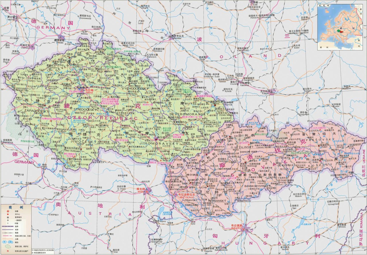 捷克斯洛伐克地图(1945年-1992年) 捷克斯洛伐克地图(1945年-1992年)