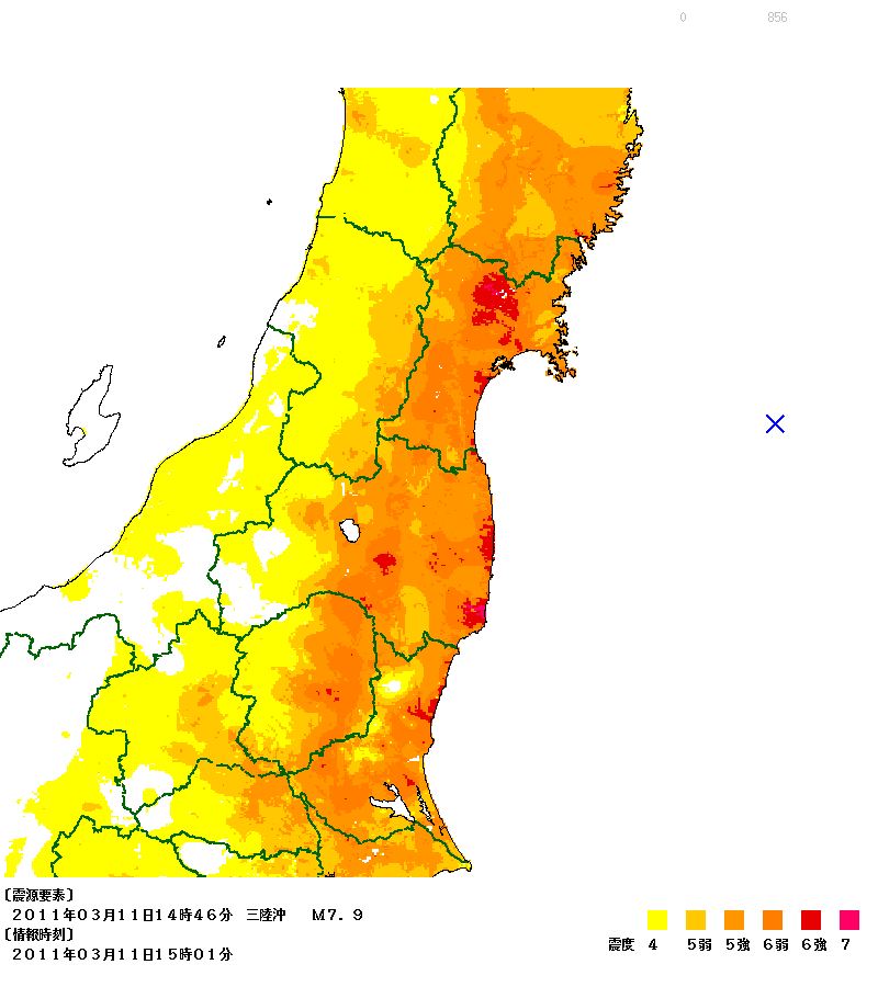2011年东日本大地震--东北地区推计震度图 2011年东日本大地震--东北地区推计震度图