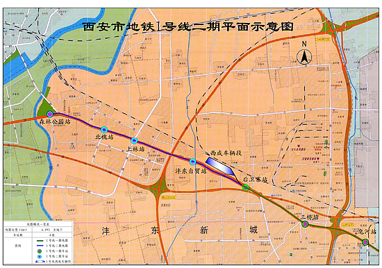 西安捷运1号线二期工程线路走向图 西安捷运1号线二期工程线路走向图