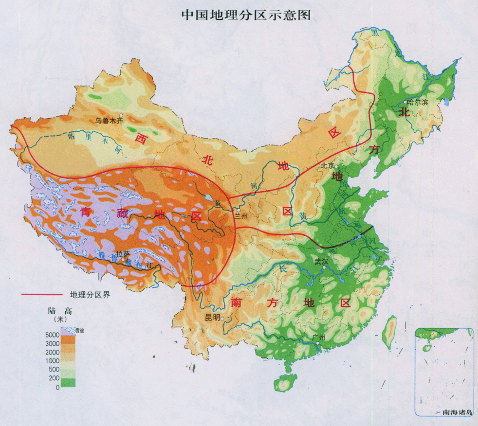 中国地理分区示意图 中国地理分区示意图
