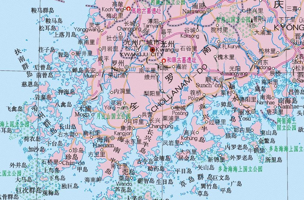 地图上的全罗南道 地图上的全罗南道