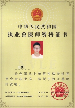 执业兽医师资格证书 执业兽医师资格证书