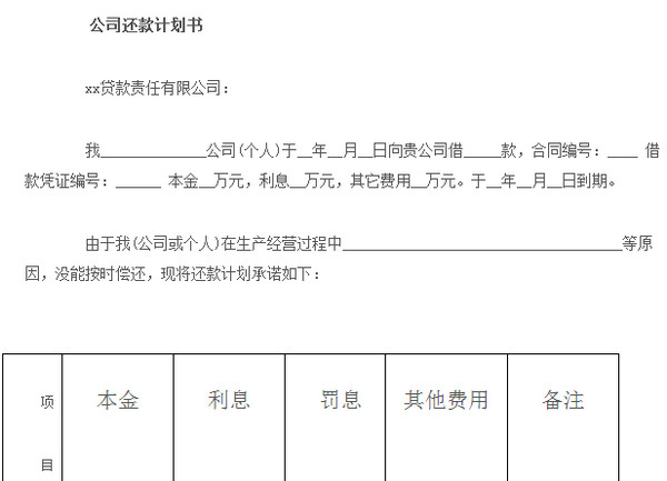 贷款偿还计画书