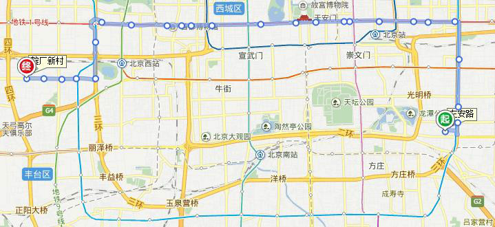 北京99路(左安路-靛厂新村)非卫星线路图 北京99路(左安路-靛厂新村)非卫星线路图