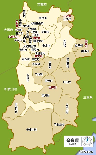 奈良县行政区划图 奈良县行政区划图