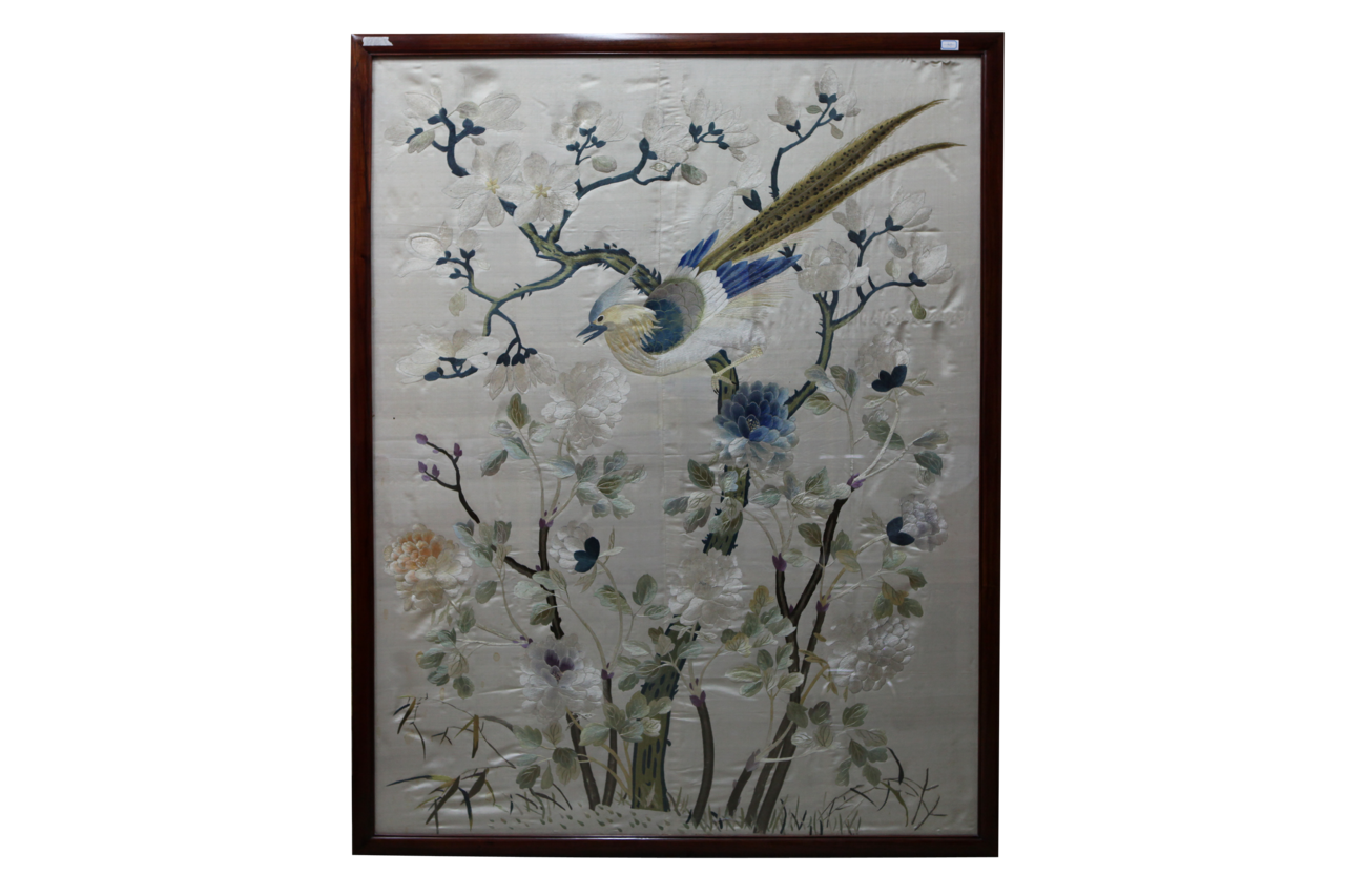 清广绣花鸟纹屏
