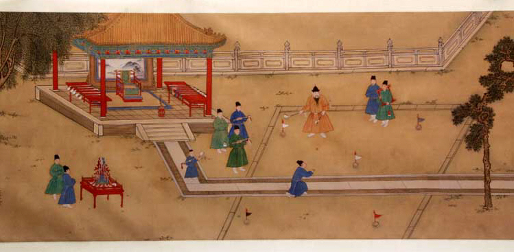 《明宣宗行乐图》局部，捶丸。