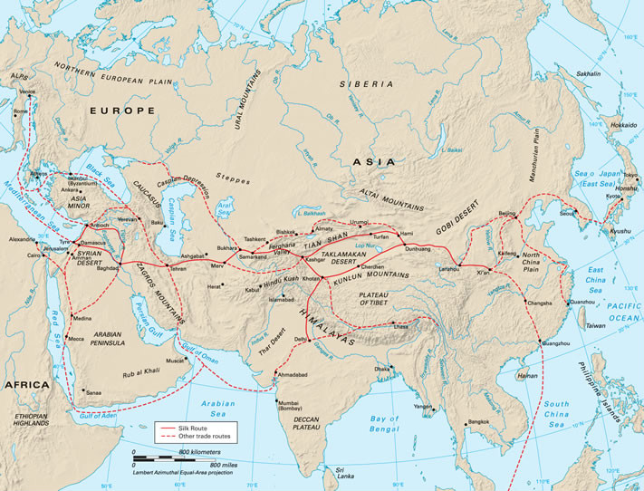 古代陆上和海上丝绸之路路线图 古代陆上和海上丝绸之路路线图