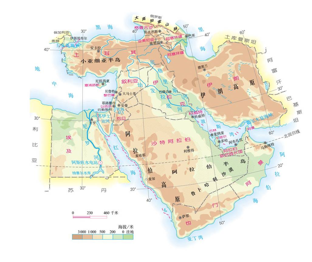 中东地形图 中东地形图