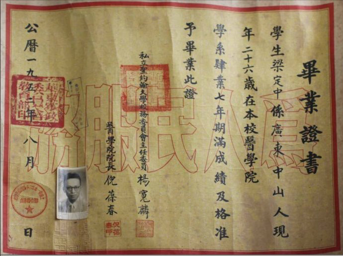 1952年圣约翰大学医学院毕业证书 1952年圣约翰大学医学院毕业证书