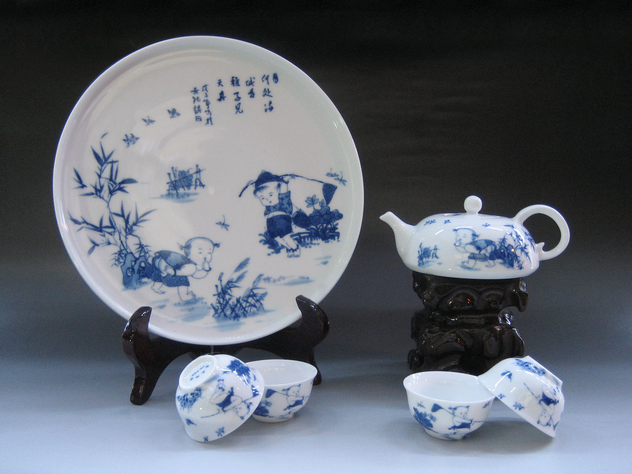 採风8头青花婴戏图(中国风茶具) 採风8头青花婴戏图(中国风茶具)