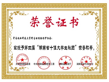 省十佳社团证书 省十佳社团证书