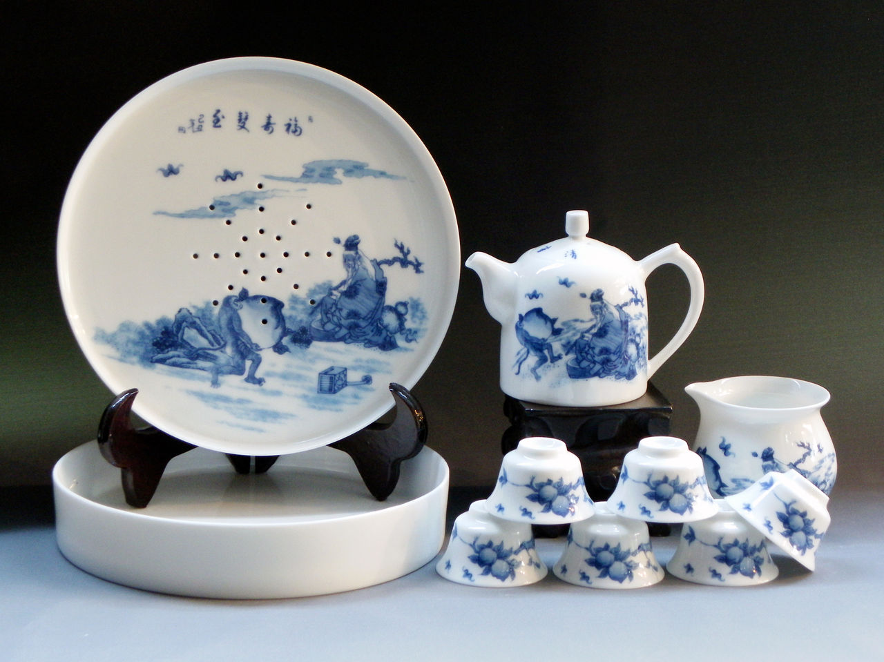 採风8头青花福寿图(中国风茶具) 採风8头青花福寿图(中国风茶具)