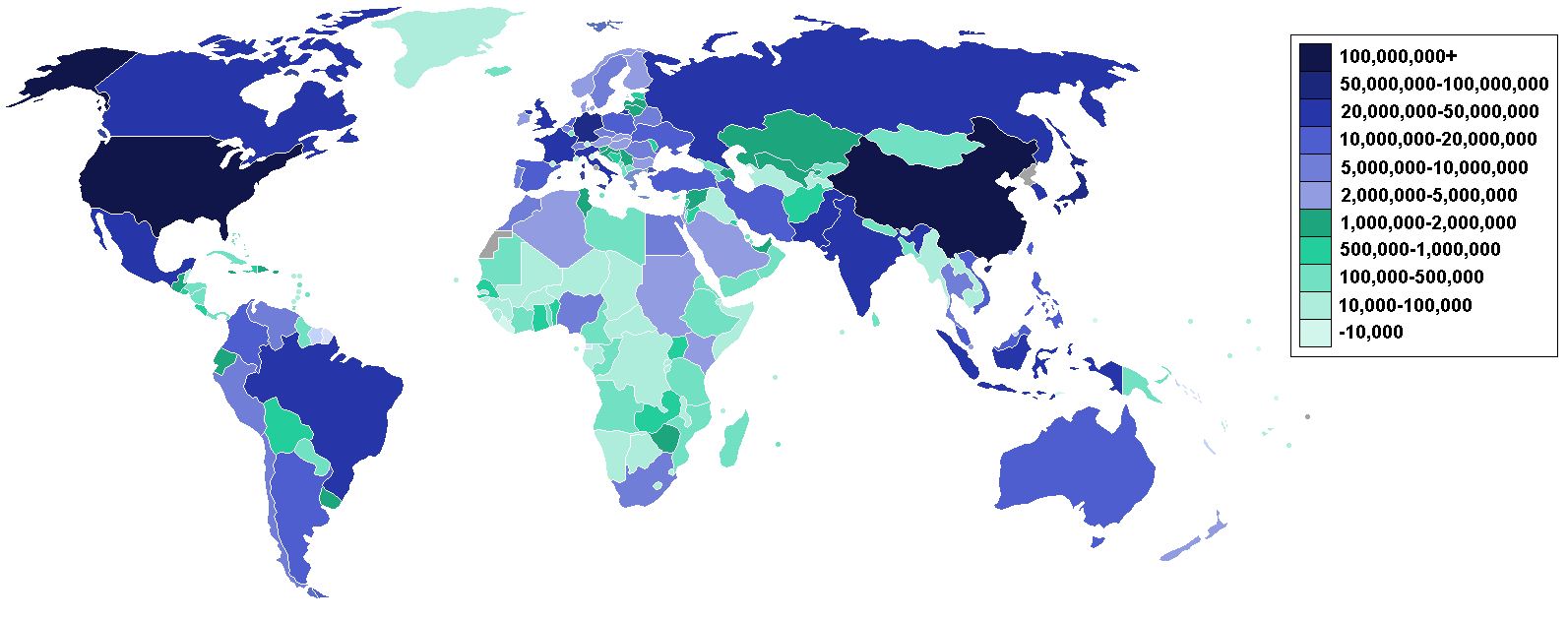 2006年4月全球各国网际网路用户数量 2006年4月全球各国网际网路用户数量