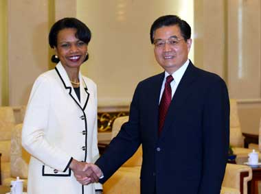 国家主席胡锦涛会见美国国务卿赖斯 国家主席胡锦涛会见美国国务卿赖斯