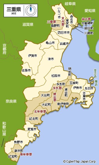三重县行政区划图 三重县行政区划图